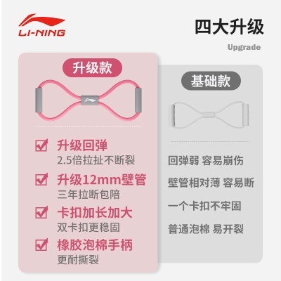 李宁（LI-NING） 8字拉力器普拉提拉力绳拉伸带八字弹力带拉力圈臂力开背肩女家用锻炼健身器材脚蹬
